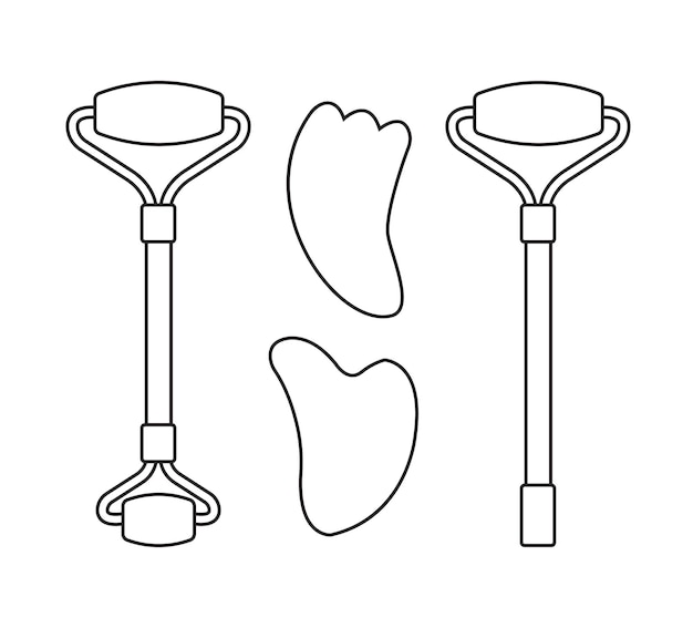 석영 마사지 롤러 및 gua sha의 벡터 세트