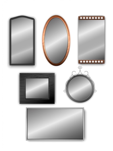 Vector vector set of realistic 3d mirrors isolated on white