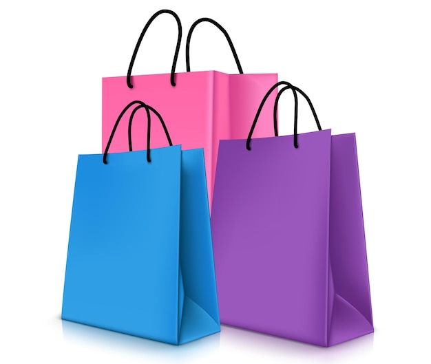 Vector Set of Realistic Colorful Empty Shopping Bags for Promotion Isolated in White Background.