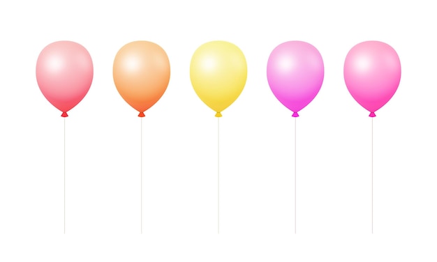 Vector set of realistic flying helium balloons on white background