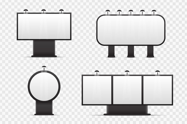 Insieme di vettore del tabellone per le affissioni isolato realistico per la copertura sullo spazio trasparente. modello vuoto mock up per decorazione e pubblicità.