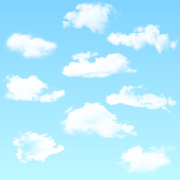 Vector set of realistic isolated cloud on the blue background. vector illustration.