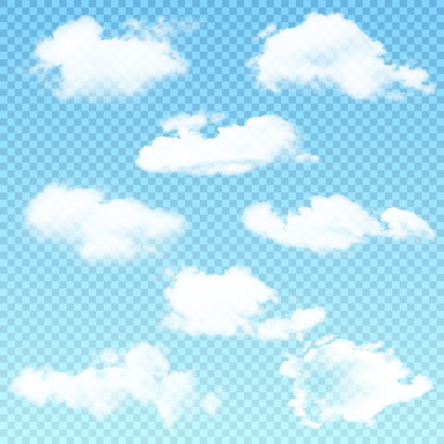 Vector set of realistic isolated cloud on the transparent