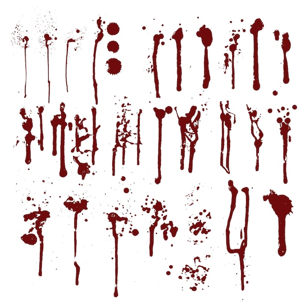 Vector set of red blood drops and splashes Without effects