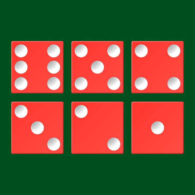 Vector vector set of red casino dice top view isolated on green poker table