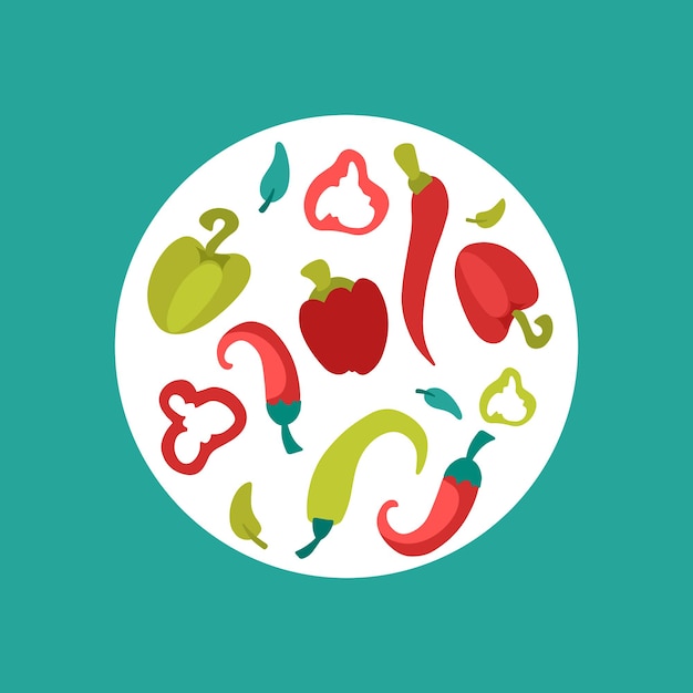 Vector set of red and green peppers icon design