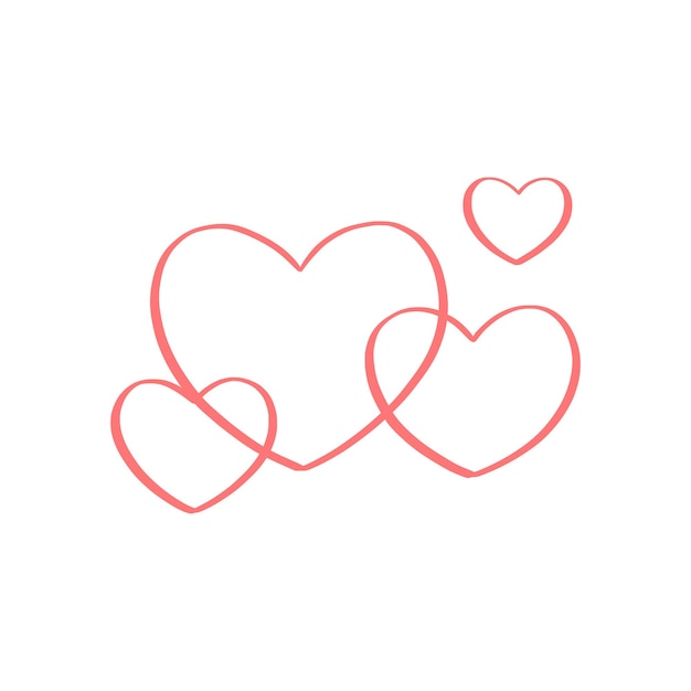 Vector set of red line doodle hearts