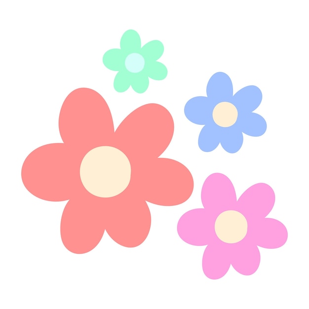 Vector set of retro flowers in cartoon flat style vector illustration of colorful flowers