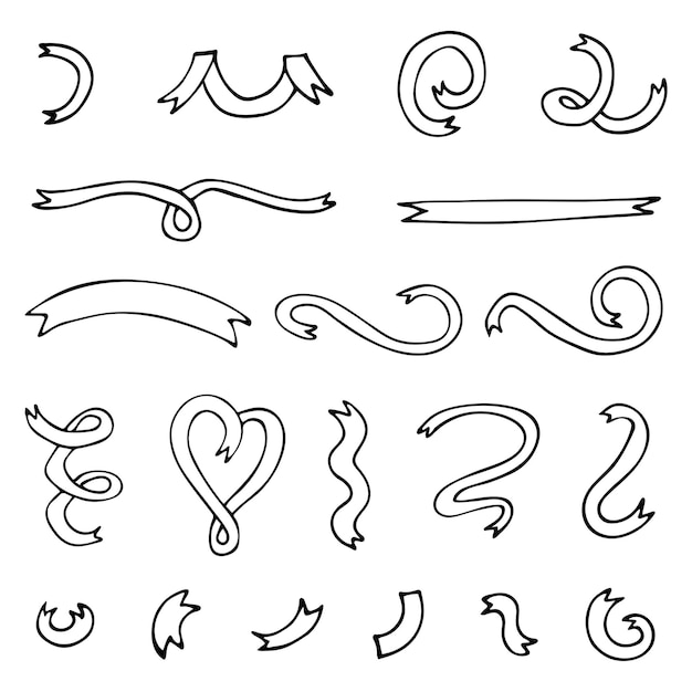 Vector set of ribbons line drawing in doodle style Hand drawn graphic elements