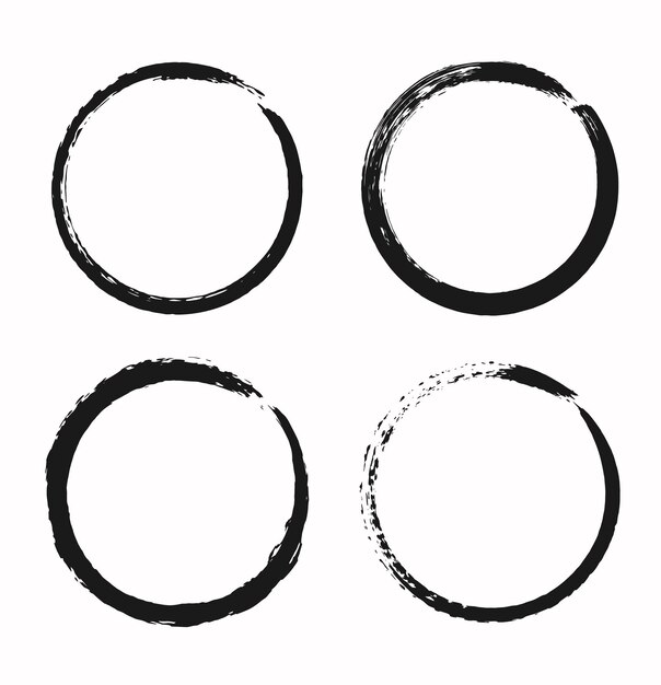 Vector vector set of round frames grunge textured circles hand drawn ink brush borders