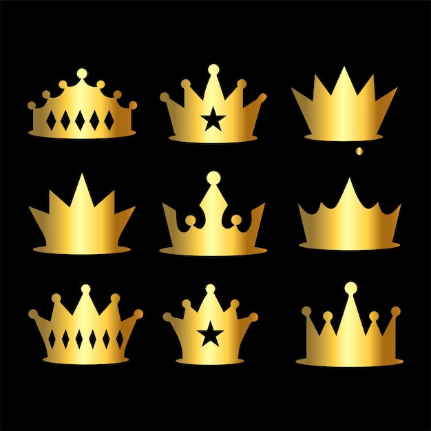 Vector vector set of royal gold king crown iconsmodern designset design