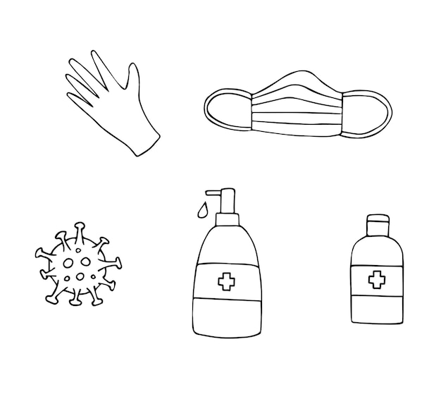 Vector set schets coronavirus pandemische dingen