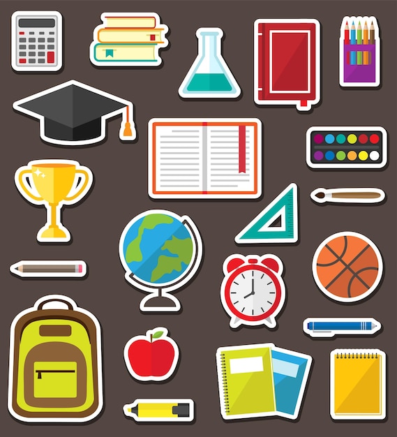 Vector set of school stationery stickers