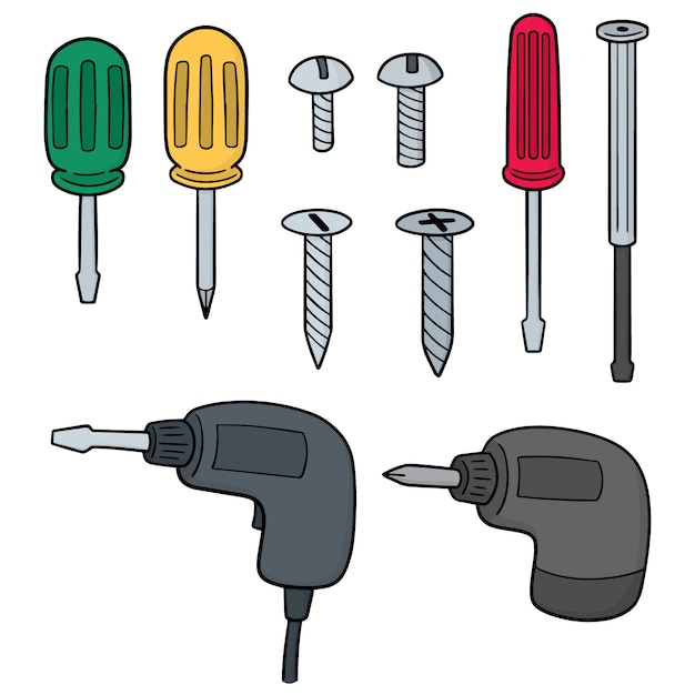 vector set of screw and screwdriver