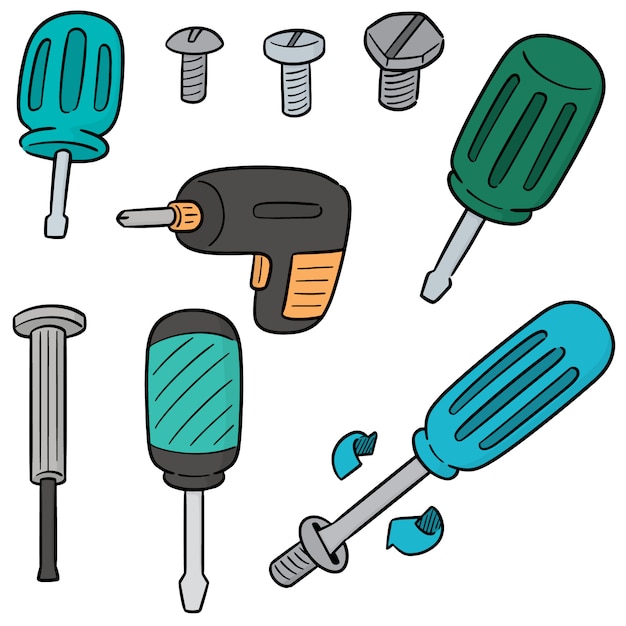 Vector set of screw and screwdriver