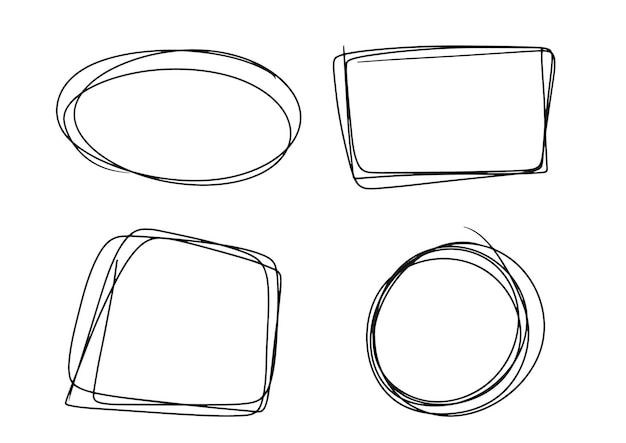 Vector set of scribble doodle frames geometric round circle oval square rectangle border