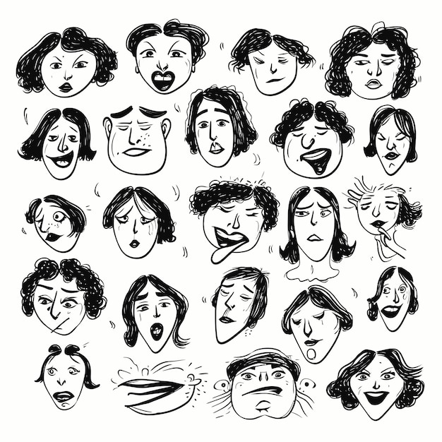 Vector vector set scribbles pencil hand drawn face emotion