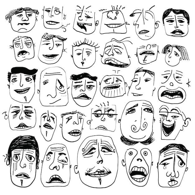 Vector vector set scribbles pencil hand drawn face emotion