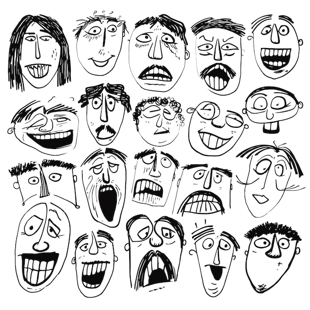 Vector vector set scribbles pencil hand drawn face emotion