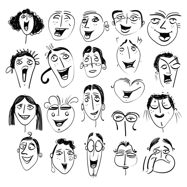 Vector set scribbles pencil hand drawn face emotion