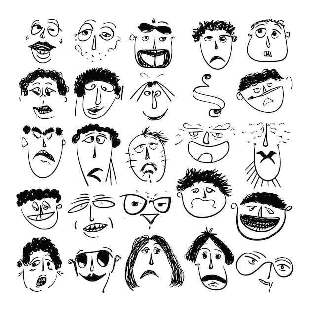 Vector vector set scribbles pencil hand drawn face emotion