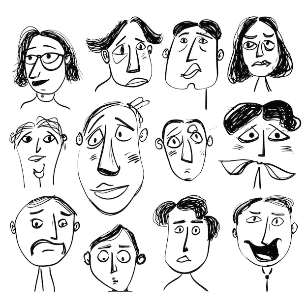 Vector vector set scribbles pencil hand drawn face emotion