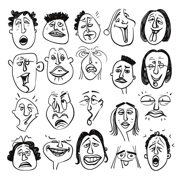 Vector vector set scribbles pencil hand drawn face emotion