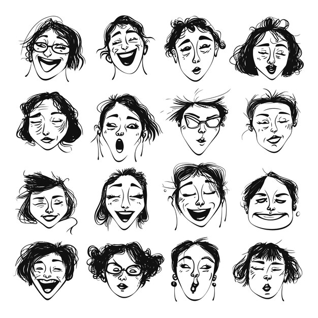 Vector vector set scribbles pencil hand drawn face emotion