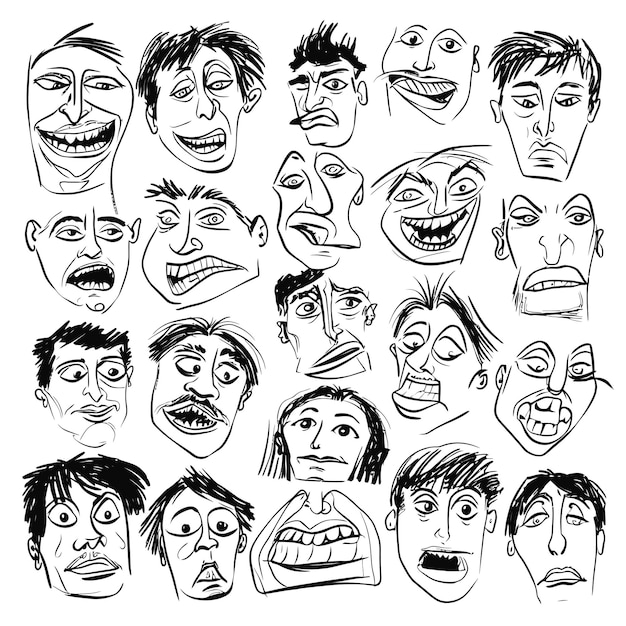 Vector vector set scribbles pencil hand drawn face emotion