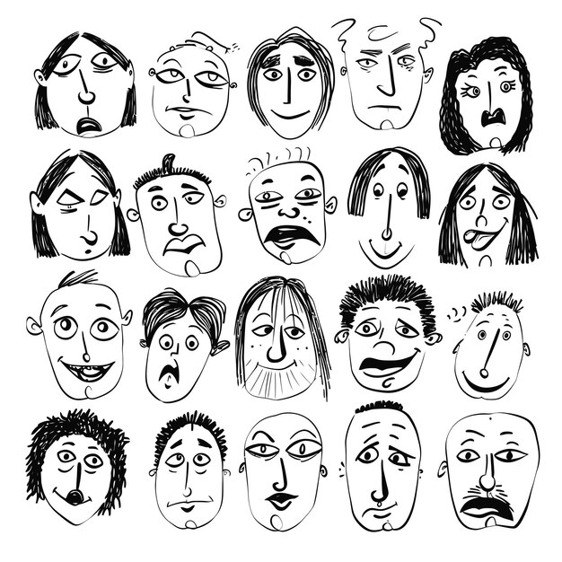 Vector vector set scribbles pencil hand drawn face emotion