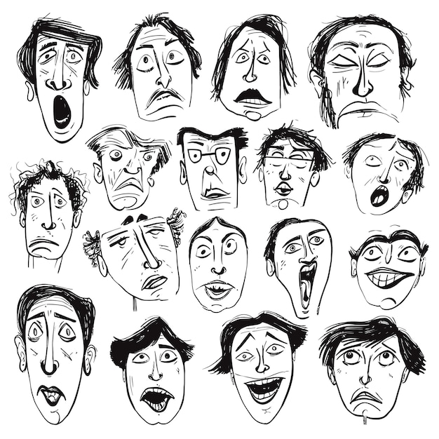 Vector vector set scribbles pencil hand drawn face emotion