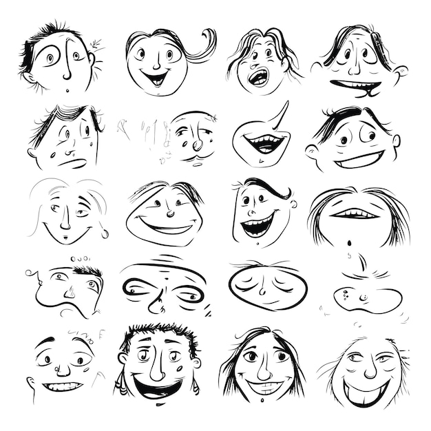 vector set scribbles pencil hand drawn face emotion