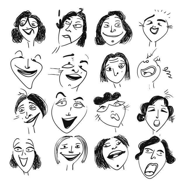 Vector vector set scribbles pencil hand drawn face emotion