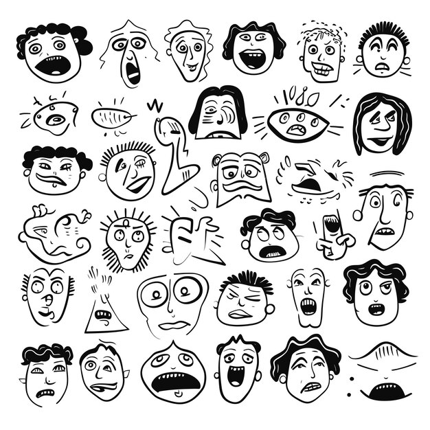 Vector vector set scribbles pencil hand drawn face emotion