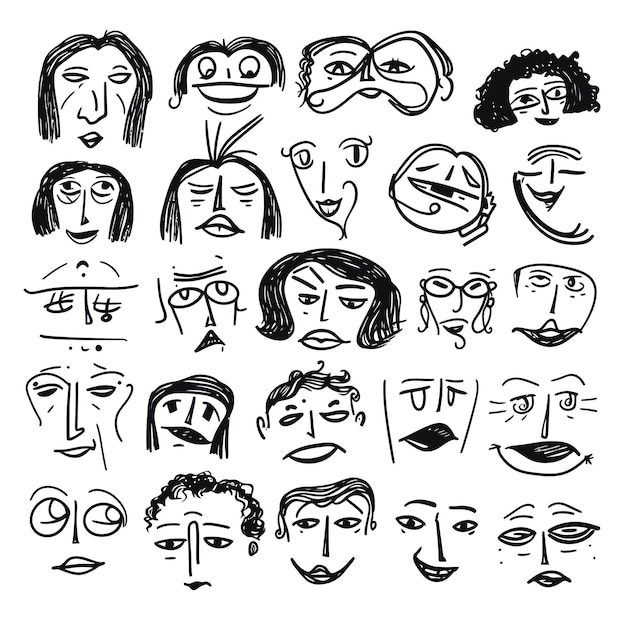 ベクトルセット  ⁇ 筆で手で描いた 顔の感情
