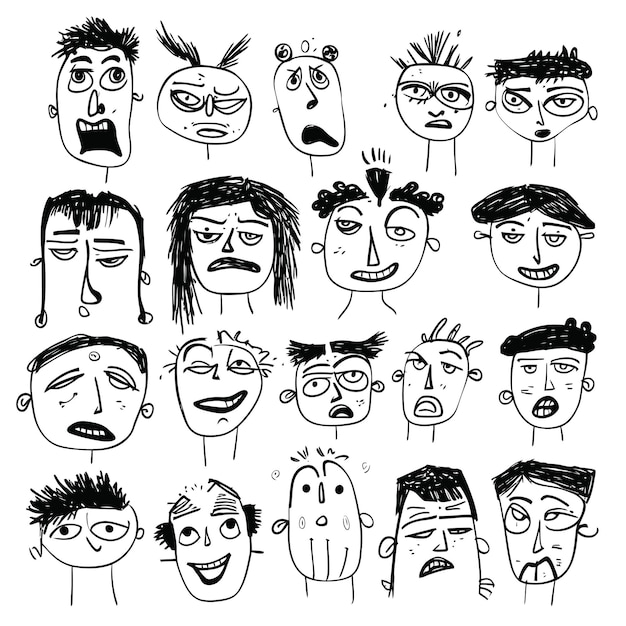 Vector vector set scribbles pencil hand drawn face emotion