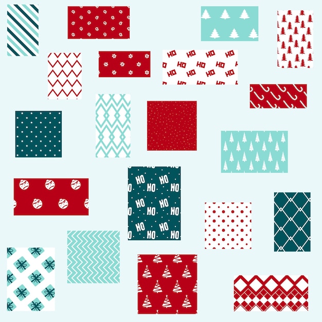 Vector Set of Seamless Christmas patterns Wrap for gifts A set of 20 textures