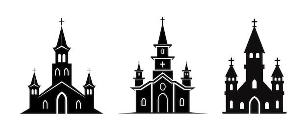 Vector set silhouette of Christian church house classic icon symbol black color isolated on white