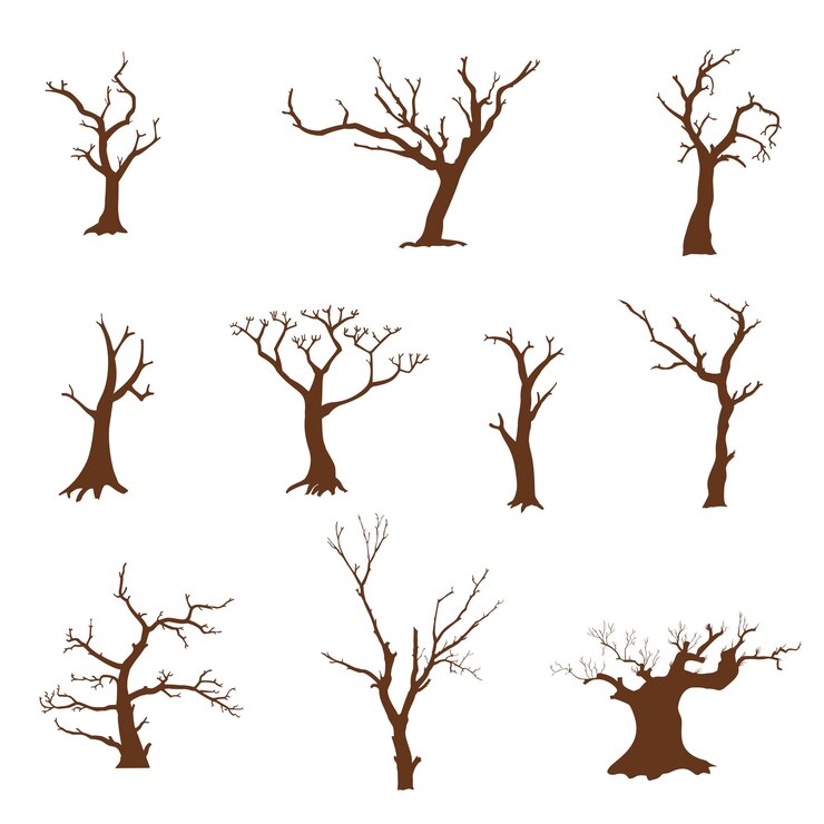 Vector vector set of silhouettes of cartoon trees