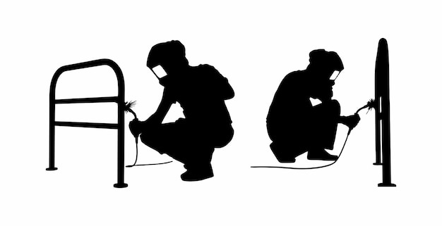 vector set of silhouettes of men welding