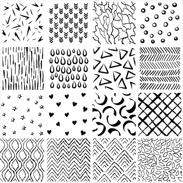 Vector vector set of sixteen geometric patterns modern stylish textures repeating backgrounds vector illustration