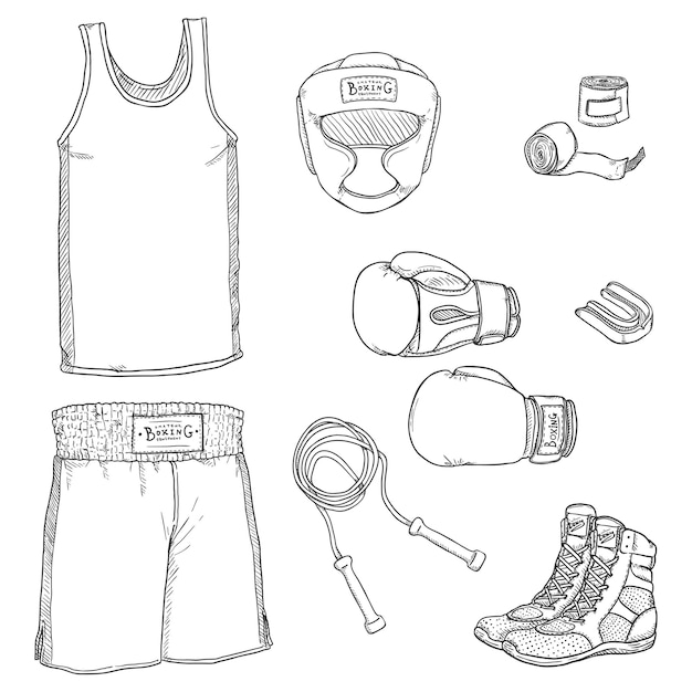 Vector Set Sketch Boxing Equipment