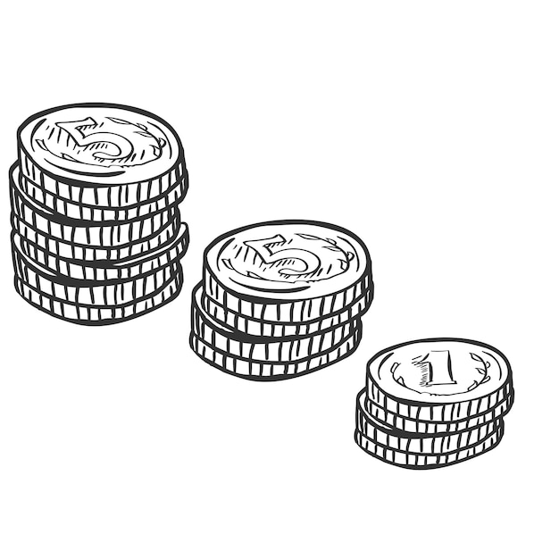 Vector Set of Sketch Coins Stacks