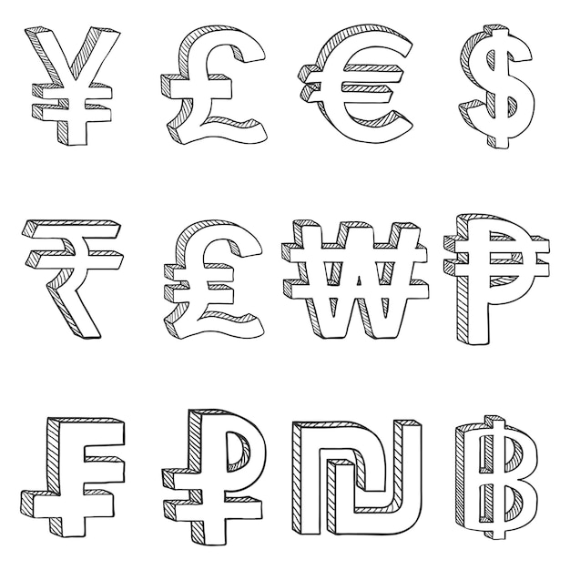 Vector vector set of sketch currency symbols