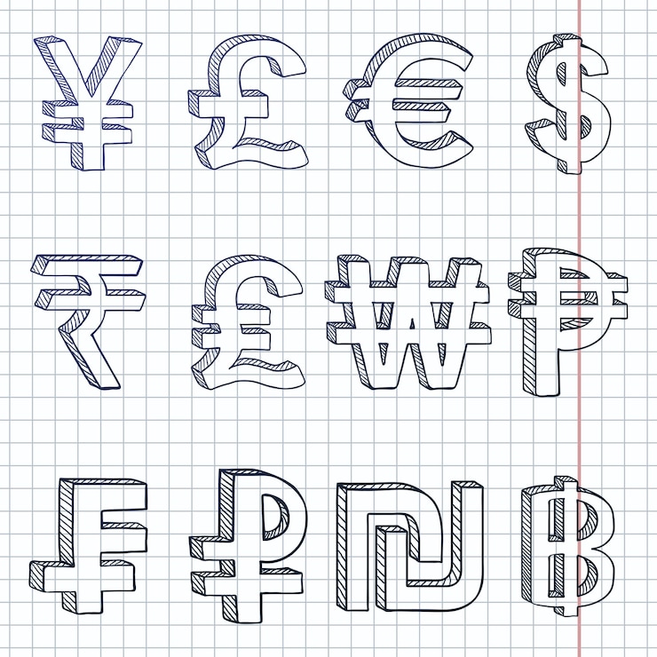 Vector vector set of sketch modern currency symbols