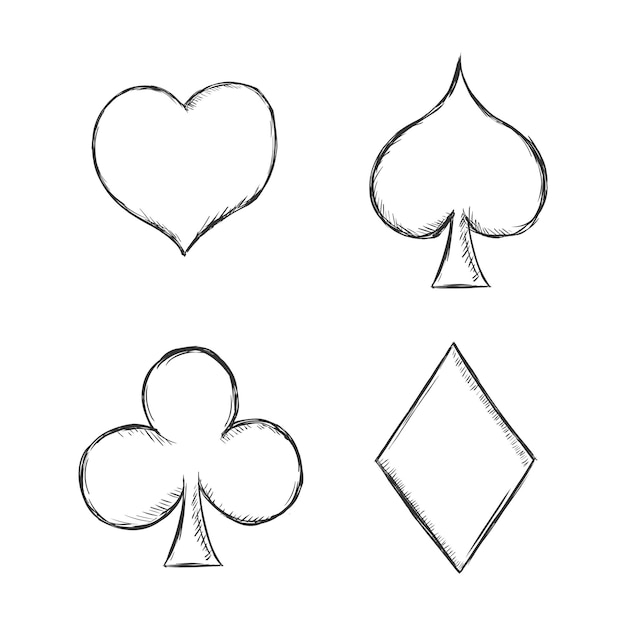 Vector Set of Sketch Playing Cards Suits Signs