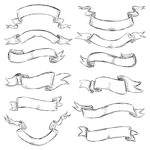 Vector set of sketch ribbons