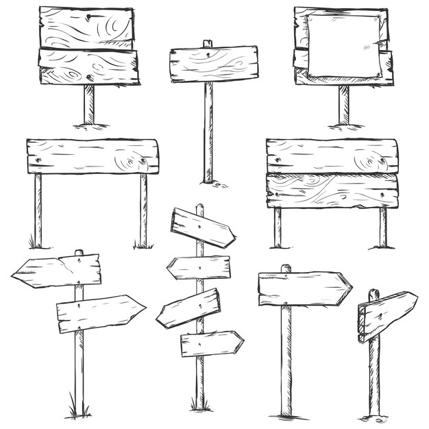 Vector vector set of sketch signposts