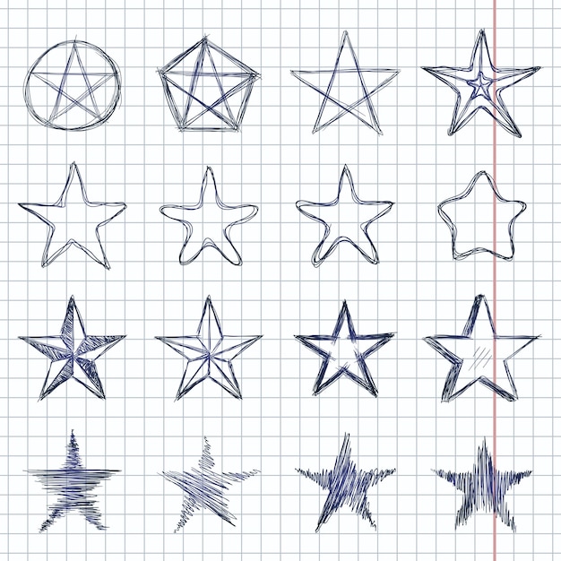 Vector set of sketch stars