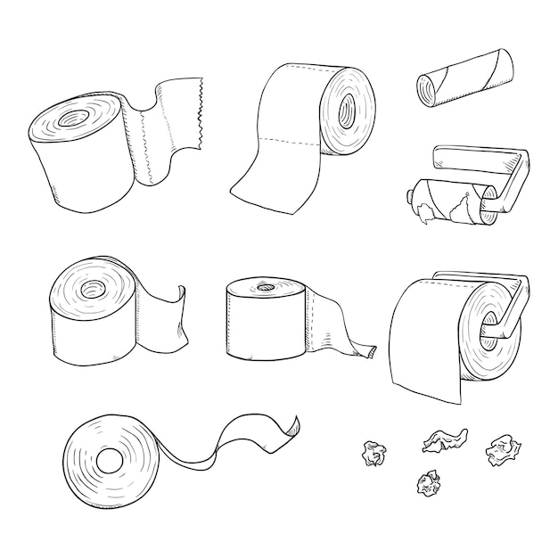 Vector Set of Sketch Toilet Paper